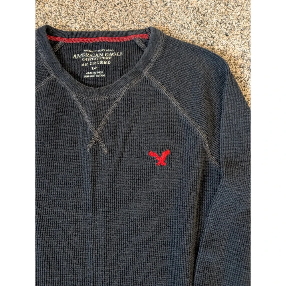 American Eagle Mens Navy Blue Thermal Waffle Knit AE Legend Shirt Small 08/12‎